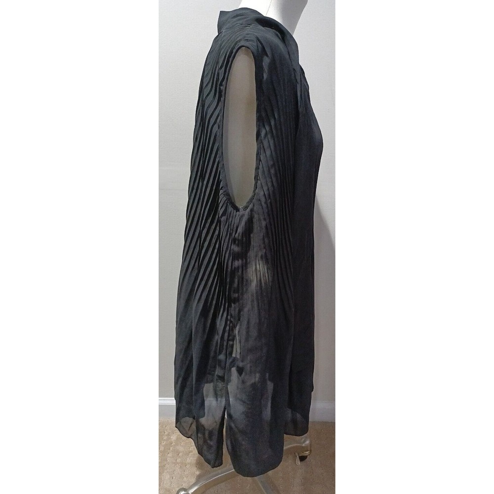 Zenobia Womens Sleeveless Sheer Black Back Bow Tie Closure Top Pleated 3XL New - Picture 4 of 10